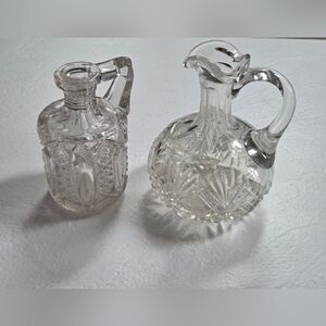 Vintage American Brilliant Period Cut Glass Pitcher Decanter & Bottle w/Handle